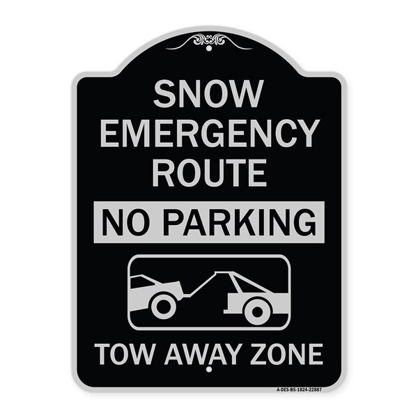 Snow Emergency Route Tow Away Zone W/ Graphic Heavy-Gauge Aluminum Sign, 24" x 18", BS-1824-22887